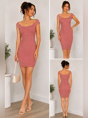 Ambiance Pink Ribbed Bodycon Midi Dress Size S